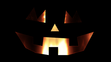 illustration for the holiday halloween, silhouette of halloween pumpkin at night with burning fire insideの写真素材