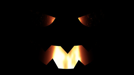 illustration for the holiday halloween, silhouette of halloween pumpkin at night with burning fire insideの写真素材