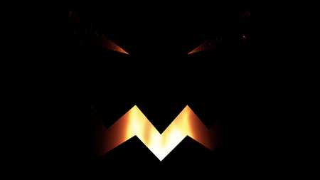 illustration for the holiday halloween, silhouette of halloween pumpkin at night with burning fire insideの写真素材