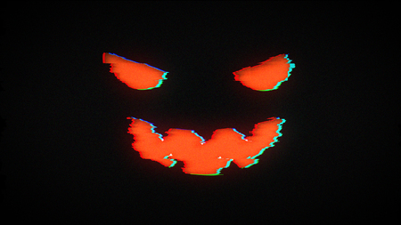 illustration for the holiday halloween, silhouette of halloween pumpkin at night with glitch effectの写真素材