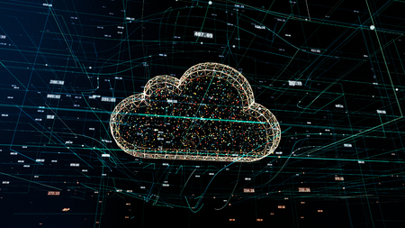 Cloud technology, cloud computing symbol, random numbers and others elements which creating abstract 3D information technology illustrationの写真素材