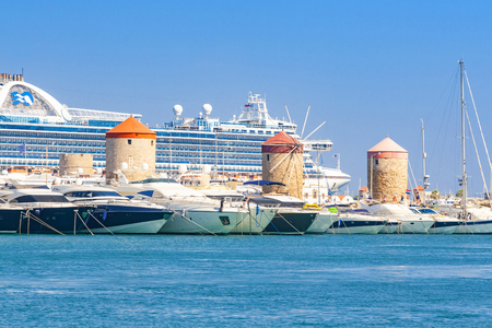 Rhodes Windmills in Rhodes port, Rhodes, Greeceのeditorial素材