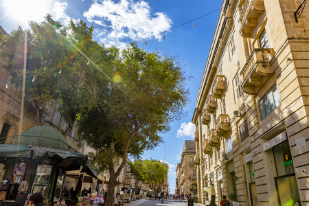 Valletta, Malta - May 1, 2019: Sunny day in Valletta on Triq San Gwann Street near Misrah San Gwann and St. John's Co-Cathedral Maltaのeditorial素材