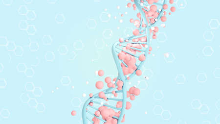 3D illustration of DNA strand surrounded alien cells, abstract health science illustrationの写真素材