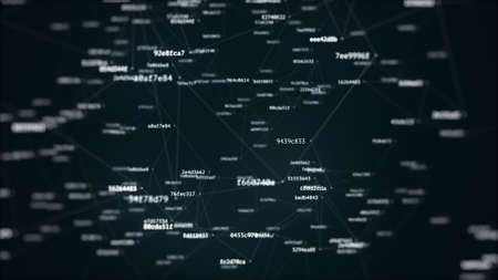 abstract tech illustration of connected random hashes with depth of fieldの写真素材