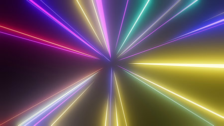 illustration of abstract background with ascending colorful glowing neon lines, abstract wallpaperの写真素材