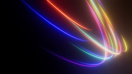 illustration of abstract background with ascending colorful neon glowing lines, glowing trails, 3D light wallpaperの写真素材