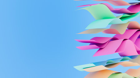 3D illustration of beautiful colorful ribbons with soft surfacesの写真素材