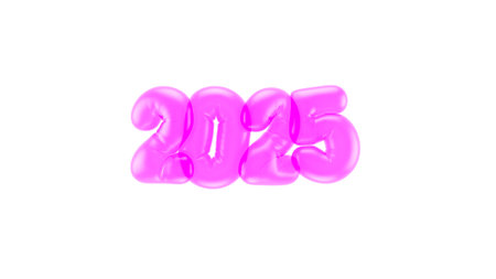 3D illustration of 2025 New Year numbers in the form pink transparent inflated balloonsの写真素材