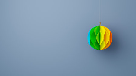 3D render of a rainbow colored Christmas paper ball, Merry Christmas illustrationの写真素材