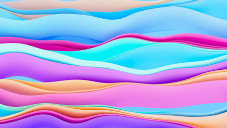 3D illustration of beautiful wallpaper from wavy shapes filled colorful gradientの写真素材