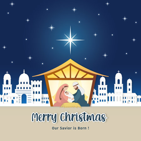 Merry Christmas - Our Savior Jesus is Bornのイラスト素材