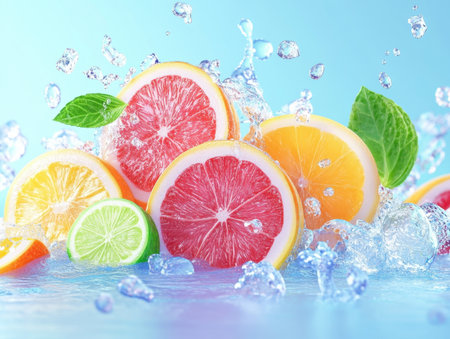 Citrus slices in water splashの素材