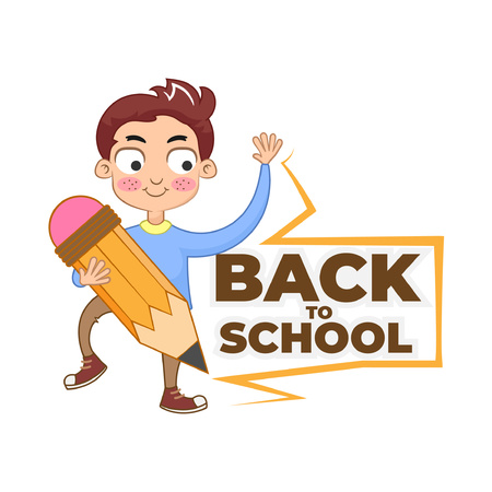 Back to School cartoon character holding pencilのイラスト素材