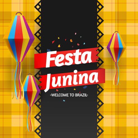 Festa junina illustration with party flags and paper lanternのイラスト素材