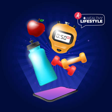Healthy life banner with exercise elementsのイラスト素材