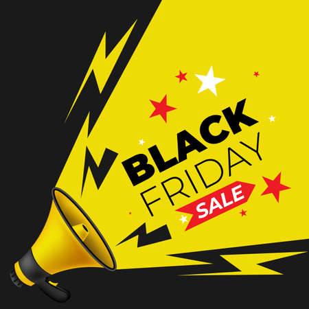 Megaphone announcing black friday dealsのイラスト素材