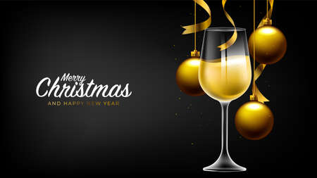 Merry christmas and happy new year background black with realistic christmas elementsのイラスト素材