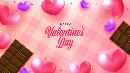 Lovely happy valentine's day background with hearts and chocolatesのイラスト素材