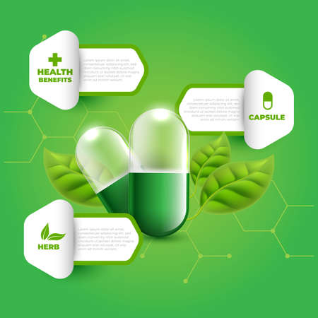 Herb capsule, nutritional supplement, benefits pillsのイラスト素材