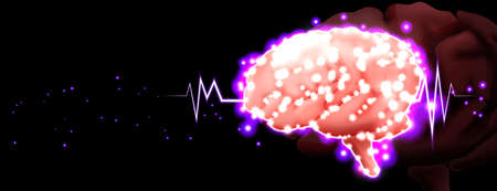 Human brain with lights and dark background.のイラスト素材