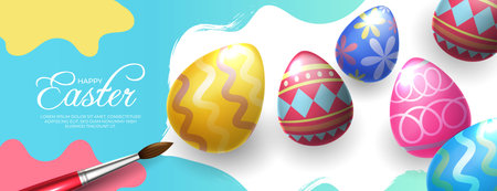 Happy easter illustration with colorful painted eggのイラスト素材
