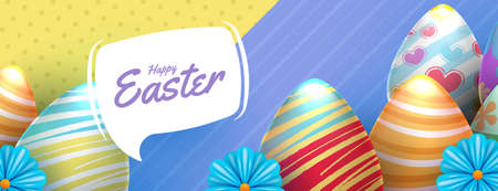 Happy easter illustration with colorful painted eggのイラスト素材