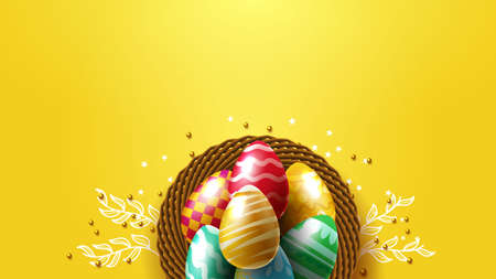 Easter day eggs yellow backgroundのイラスト素材