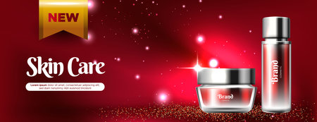 Vector realistic cosmetic background, promo banner for cosmetics.のイラスト素材