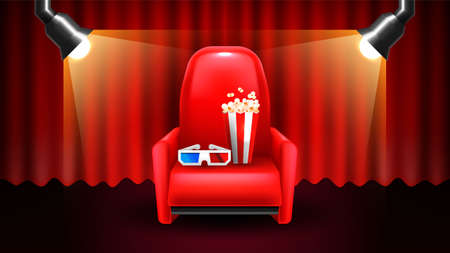 Movie at home. curtains and cinema seatsのイラスト素材