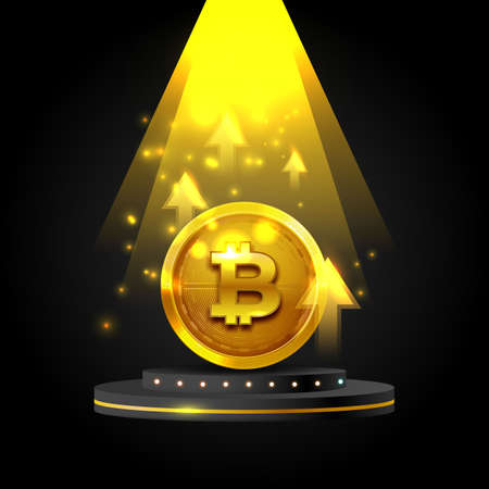 Bitcoin growth chart with up arrowsのイラスト素材