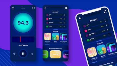 Radio player app interface. Ui / ux designのイラスト素材