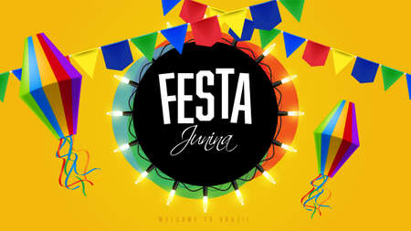 Festa junina colorful banner with garlandsのイラスト素材