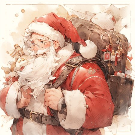 Santa carrying a sack full of gifts on his backの素材