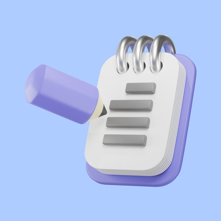 Pen and Paper note-taking and planning. 3d illustrationの写真素材