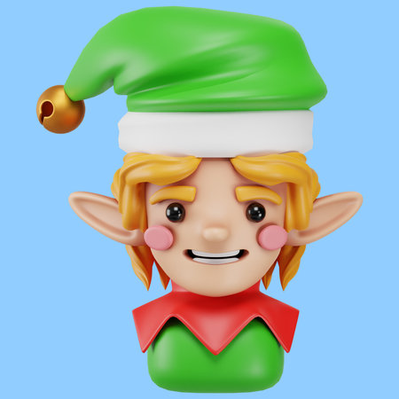 3D illustration of Christmas elf avatar.