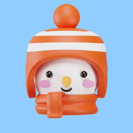 Snowman avatar with cute hat. 3D illustration.の写真素材