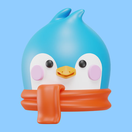 Penguin avatar with Christmas scarf. 3D illustration.の写真素材