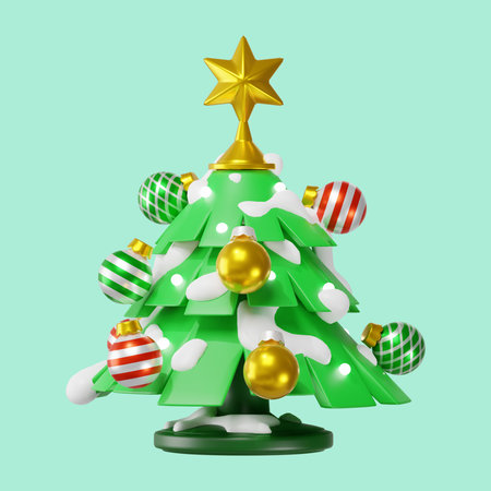 Christmas tree with lights. 3d illustrationの写真素材