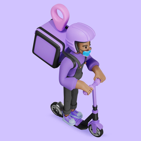 Delivery character with package tracking location. 3d illustrationの写真素材