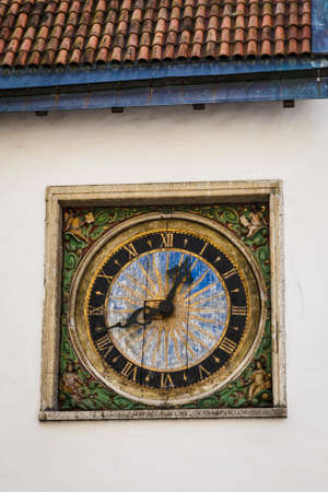 Tallinn, Estonia - 31 August 2013  Ancient decorative clock on exterior of building in Tallinn, Estonia  のeditorial素材