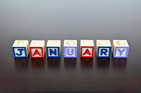 January word formed by wood alphabet blocksの写真素材