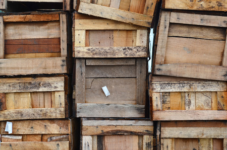 Old wooden boxes stacked verticallyの写真素材