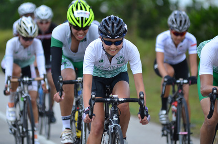 KUANTAN - JUNE 1: unidentified cyclists in action during Kuantan160 on June 1, 2014 in Kuantan, Pahang, Malaysia. KUANTAN160 is a non-profit, non-race 160KM bicycle ride around Kuantan City.のeditorial素材