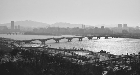 Seoul city river and city viewの写真素材
