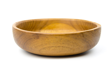 Empty wooden bowl on white backgroundの写真素材