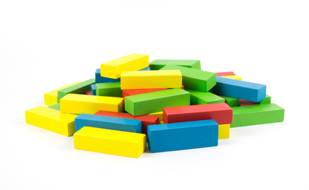 Wooden building blocks isolated on white backgroundの写真素材