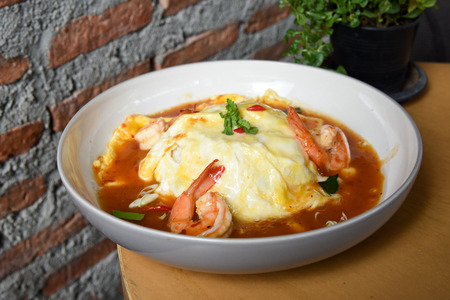 Omelet Tom Yam Kung (Thai cuisine)の写真素材