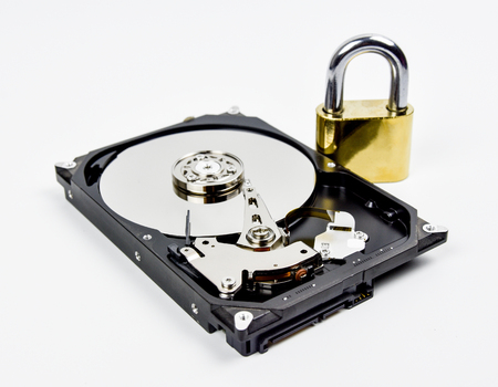 Hard disk open  on white background.の写真素材