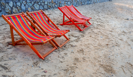 Sea and Beach chairs with white sand.の写真素材
